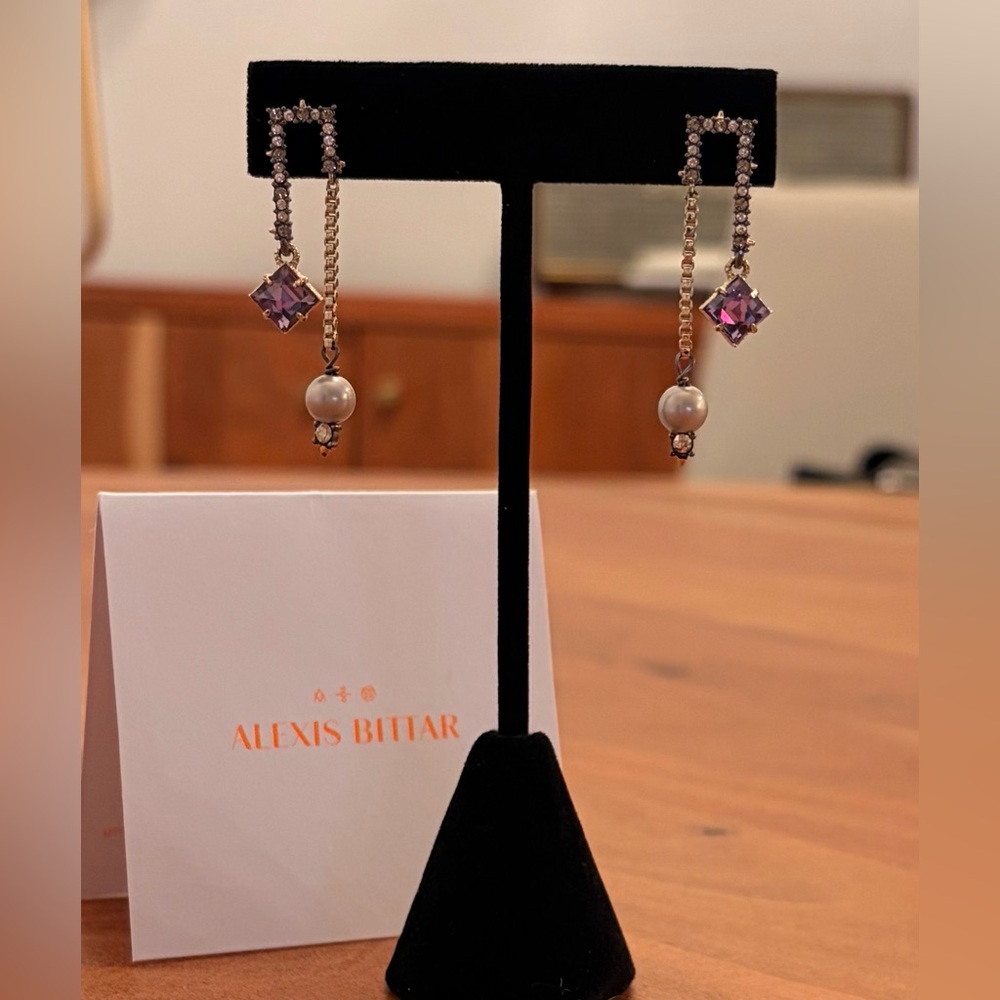 ALEXIS BITTAR Statement Drop Earrings - Amethyst Crystal Pavé Faux Pearl